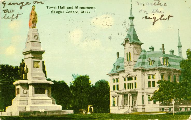 Soldiers' Monument and the Town Hall